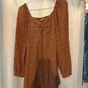 Copper Key Brown Long Sleeve Tie Front Blouse